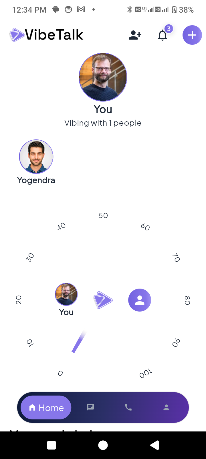 VibeTalk app screen left
